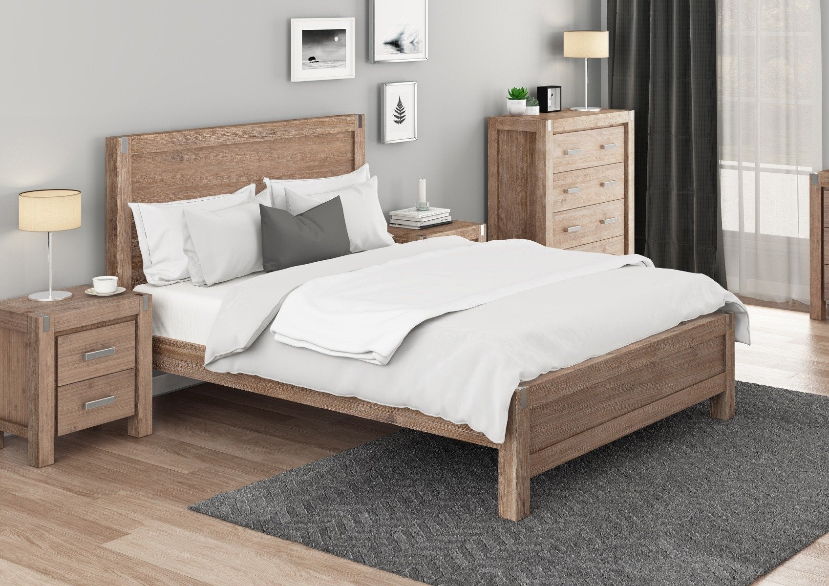 Bedzy Luxe Nowra Queen Size Solid Wood Veneered Acacia Bed Frame - Oak - Bedzy Australia