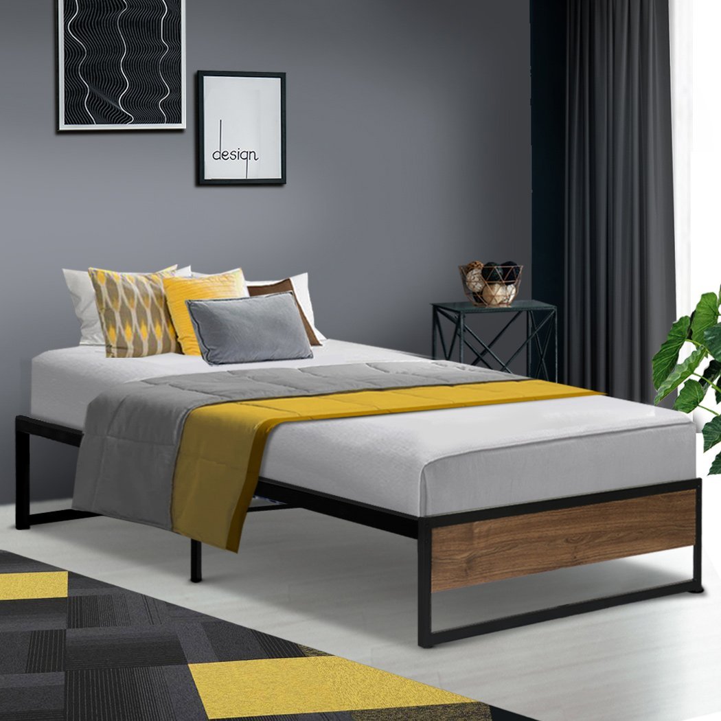 Oslo Metal & Wood Single Bed Frame - Bedzy Australia