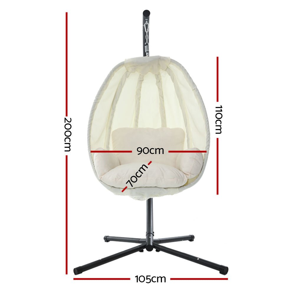 Outdoor Egg Swing Pod Chair Hammock with Stand Cream - Furniture > Outdoor - Bedzy Australia