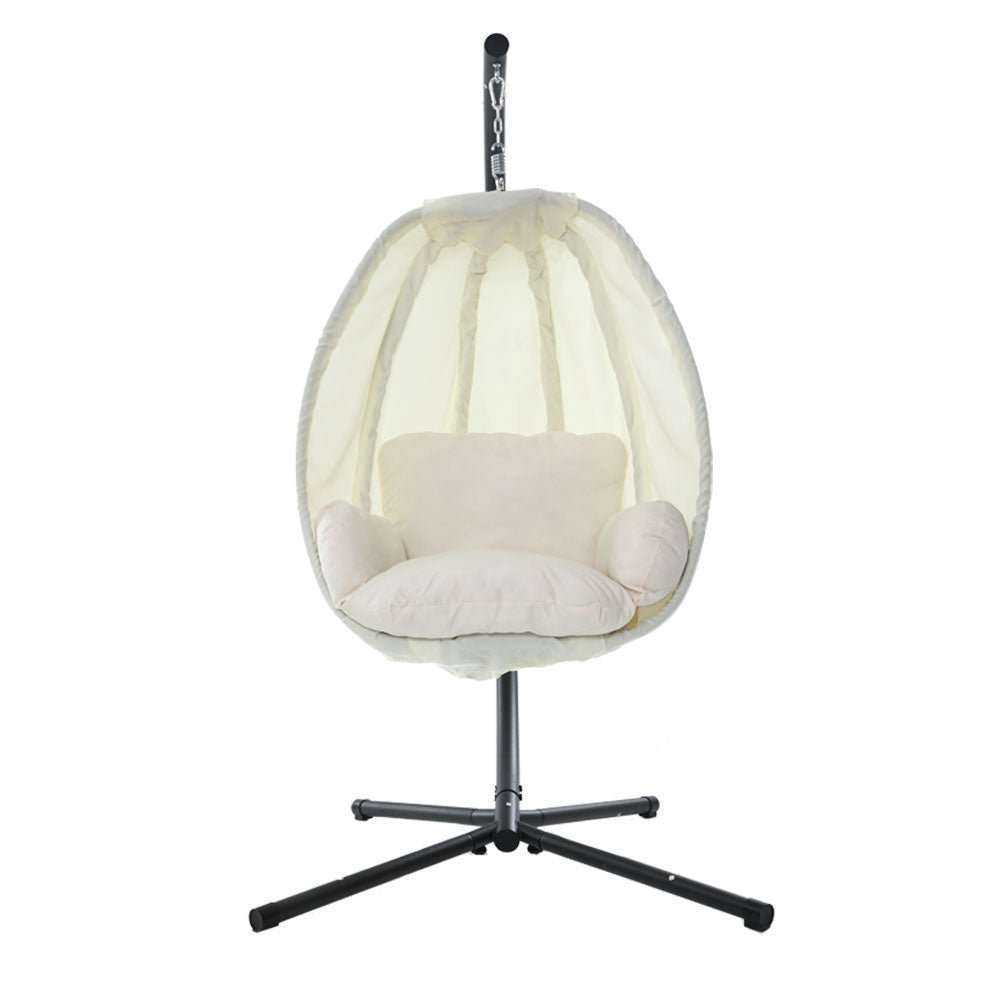 Outdoor Egg Swing Pod Chair Hammock with Stand Cream - Furniture > Outdoor - Bedzy Australia