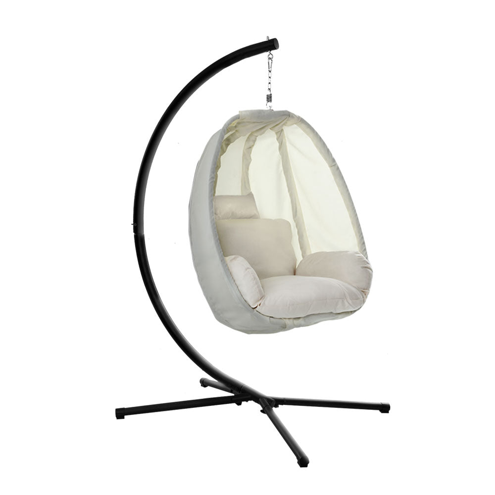 Outdoor Egg Swing Pod Chair Hammock with Stand Cream - Furniture > Outdoor - Bedzy Australia