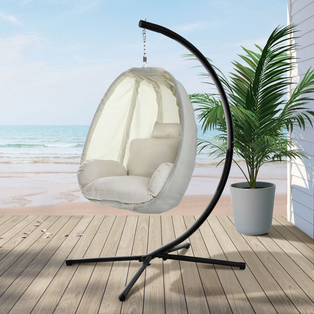 Outdoor Egg Swing Pod Chair Hammock with Stand Cream - Furniture > Outdoor - Bedzy Australia