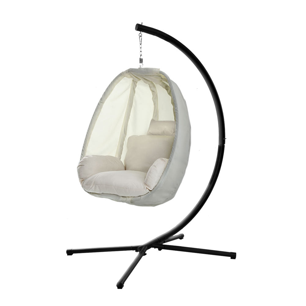 Outdoor Egg Swing Pod Chair Hammock with Stand Cream - Furniture > Outdoor - Bedzy Australia