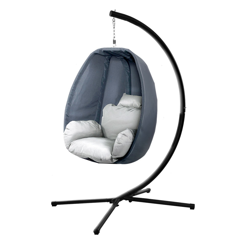 Outdoor Fabric Egg Swing Pod Chair Hammock with Stand Grey - Furniture > Outdoor - Bedzy Australia