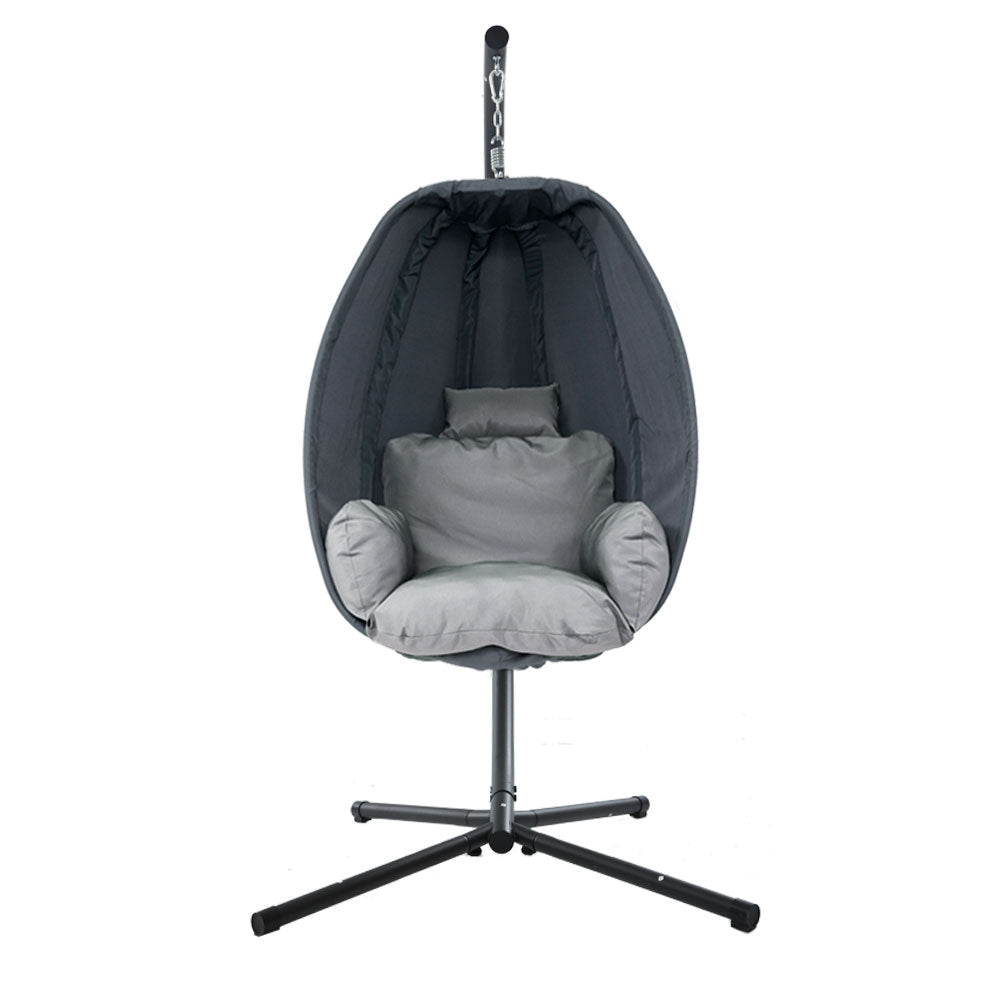 Outdoor Fabric Egg Swing Pod Chair Hammock with Stand Grey - Furniture > Outdoor - Bedzy Australia