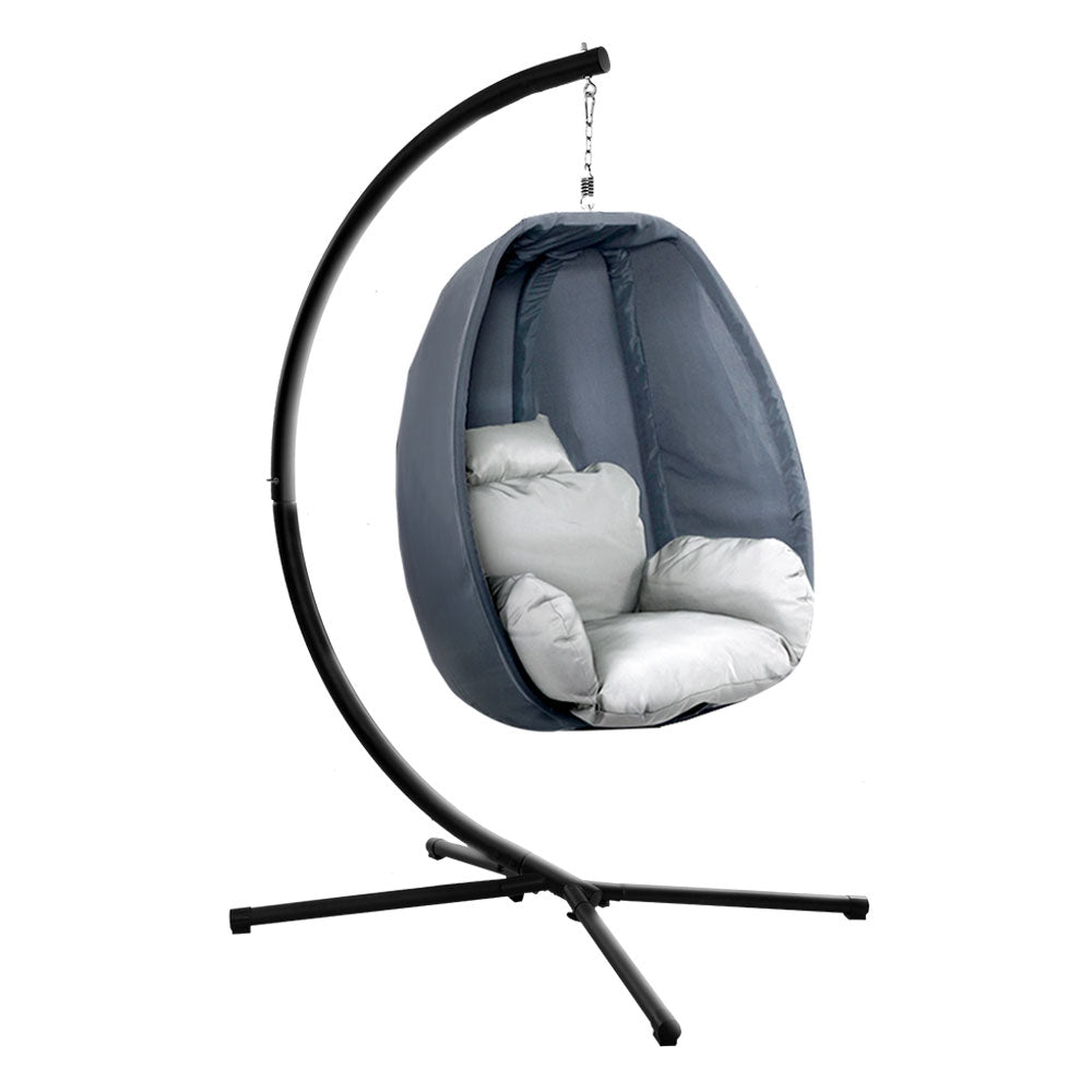 Outdoor Fabric Egg Swing Pod Chair Hammock with Stand Grey - Furniture > Outdoor - Bedzy Australia