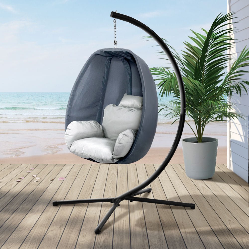 Outdoor Fabric Egg Swing Pod Chair Hammock with Stand Grey - Furniture > Outdoor - Bedzy Australia