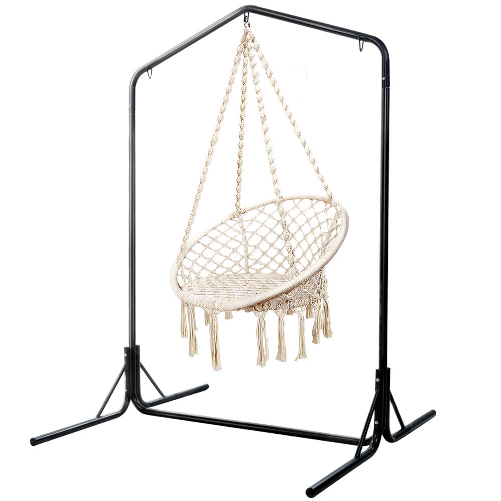 Outdoor Hammock Chair with Stand Cotton Swing Relax Hanging 124CM Cream - Furniture > Outdoor - Bedzy Australia