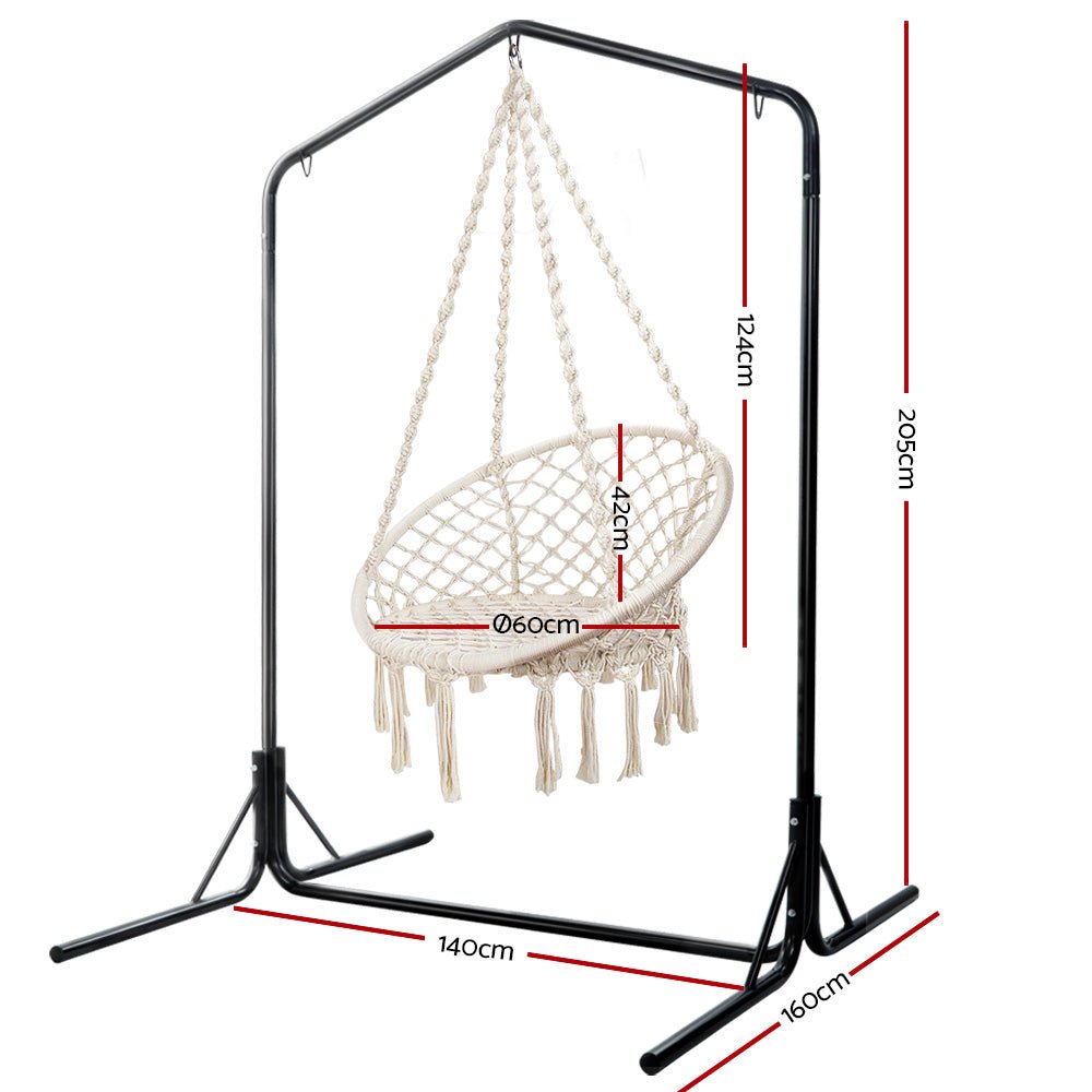 Outdoor Hammock Chair with Stand Cotton Swing Relax Hanging 124CM Cream - Furniture > Outdoor - Bedzy Australia