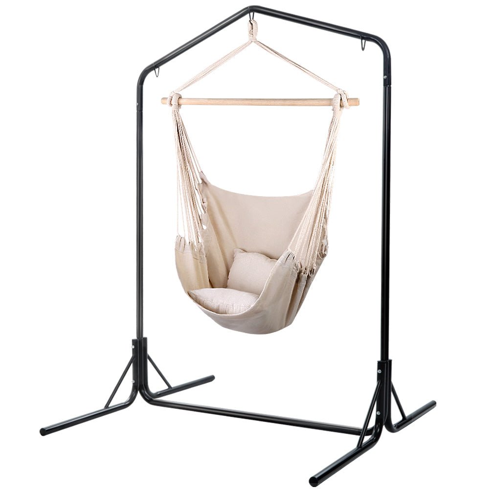 Outdoor Hammock Chair with Stand Hanging Hammock with Pillow Cream - Furniture > Outdoor - Bedzy Australia