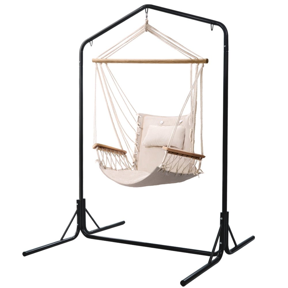 Outdoor Hammock Chair with Stand Swing Hanging Hammock Garden Cream - Furniture > Outdoor - Bedzy Australia