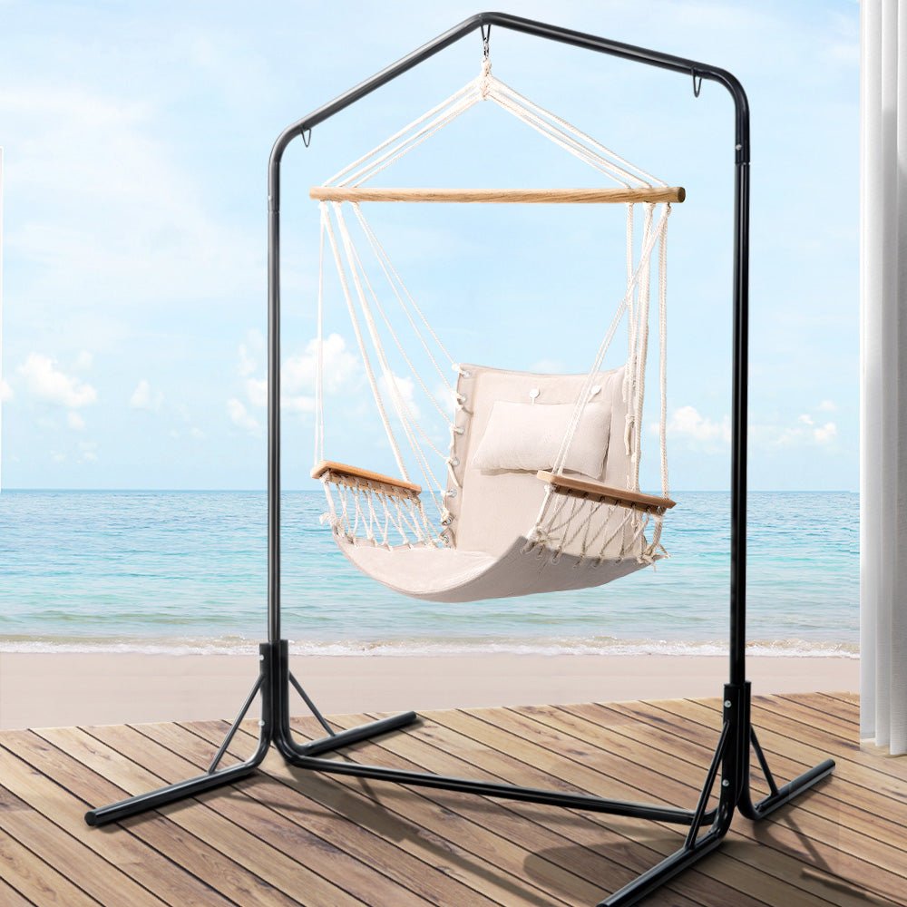 Outdoor Hammock Chair with Stand Swing Hanging Hammock Garden Cream - Furniture > Outdoor - Bedzy Australia