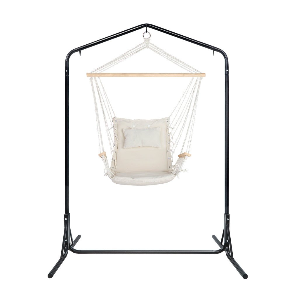 Outdoor Hammock Chair with Stand Swing Hanging Hammock Garden Cream - Furniture > Outdoor - Bedzy Australia