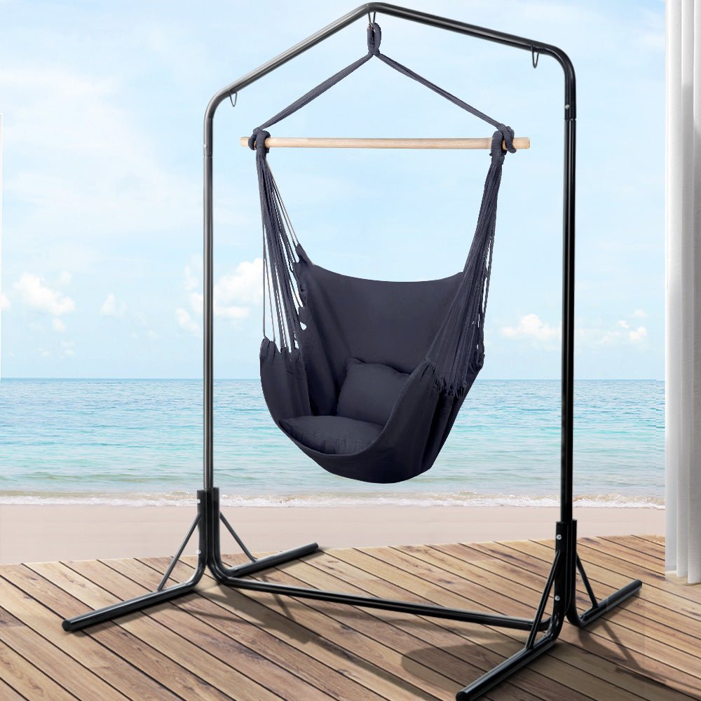 Outdoor Hammock Chair with Stand Swing Hanging Hammock with Pillow Grey - Furniture > Outdoor - Bedzy Australia