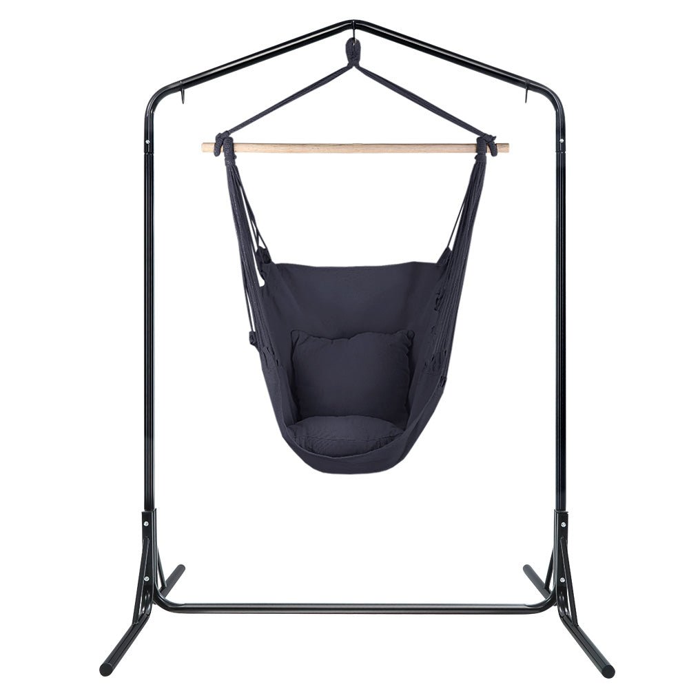 Outdoor Hammock Chair with Stand Swing Hanging Hammock with Pillow Grey - Furniture > Outdoor - Bedzy Australia