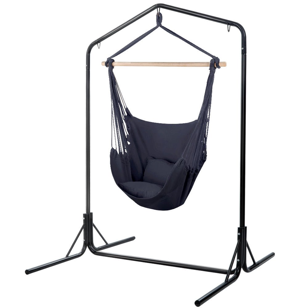 Outdoor Hammock Chair with Stand Swing Hanging Hammock with Pillow Grey - Furniture > Outdoor - Bedzy Australia