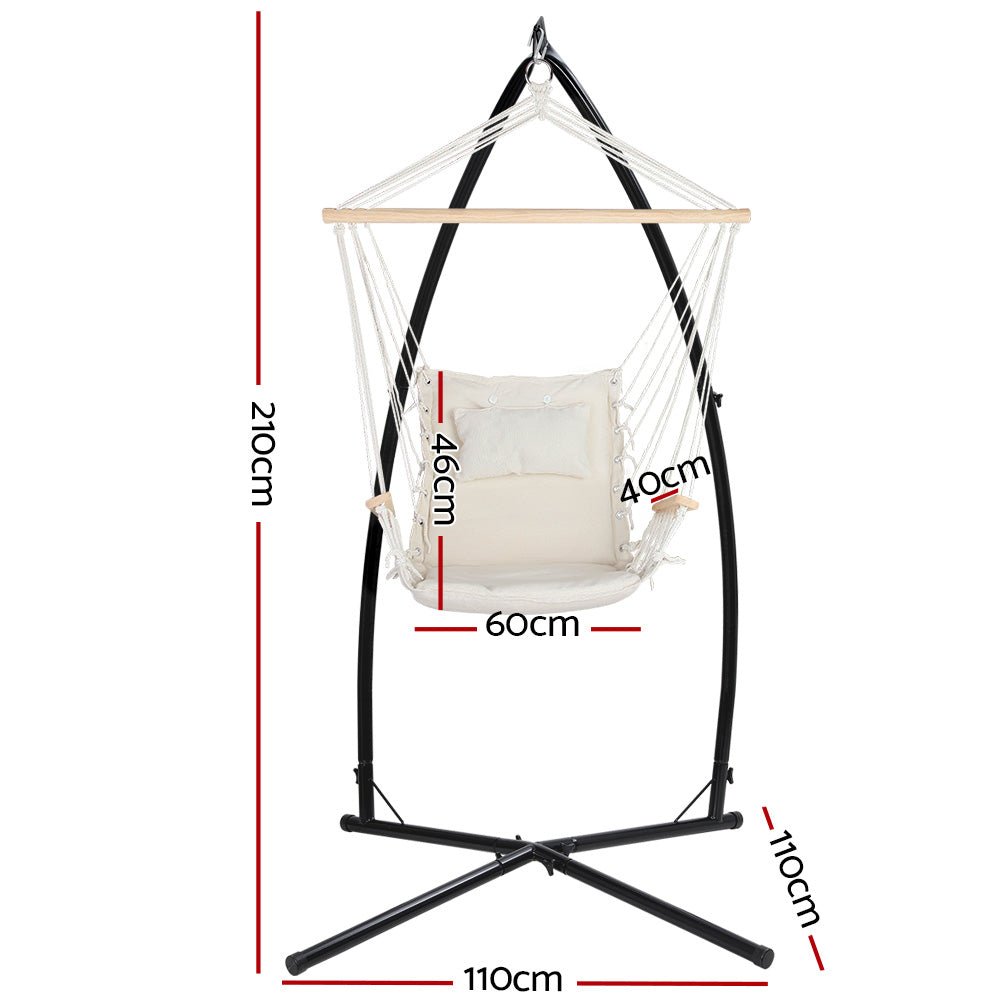 Outdoor Hammock Chair with Steel Stand Hanging Hammock Beach Cream - Furniture > Outdoor - Bedzy Australia