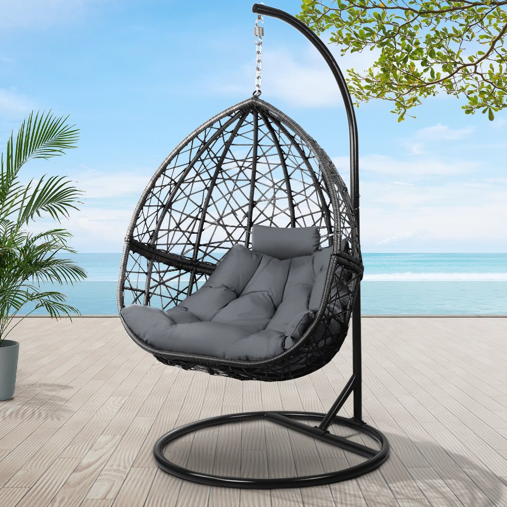 Outdoor Hanging Swing Chair Black - Home & Garden > Hammocks - Bedzy Australia