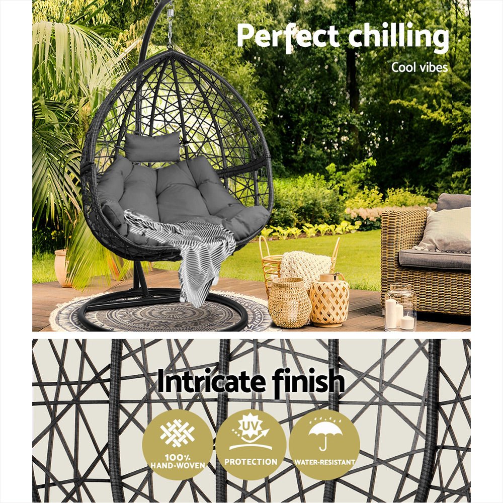 Outdoor Hanging Swing Chair Black - Home & Garden > Hammocks - Bedzy Australia