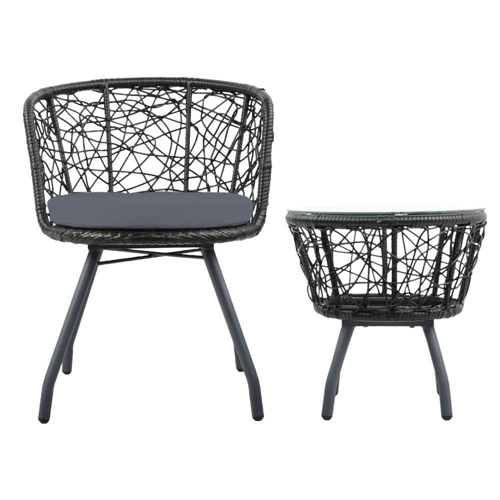 Outdoor Patio Chair and Table - Black - Furniture > Outdoor - Bedzy Australia