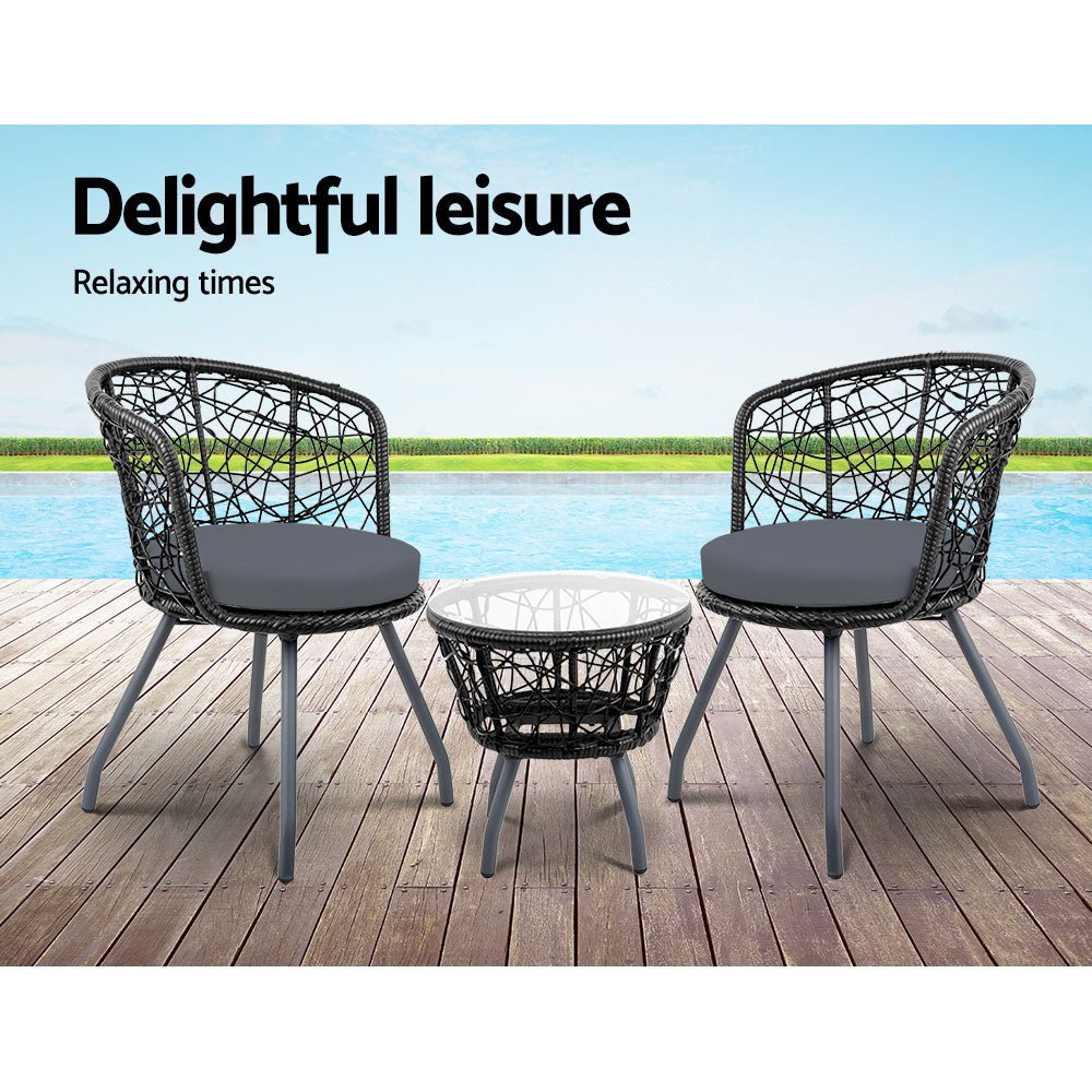 Outdoor Patio Chair and Table - Black - Furniture > Outdoor - Bedzy Australia