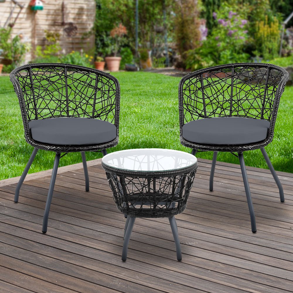 Outdoor Patio Chair and Table - Black - Furniture > Outdoor - Bedzy Australia