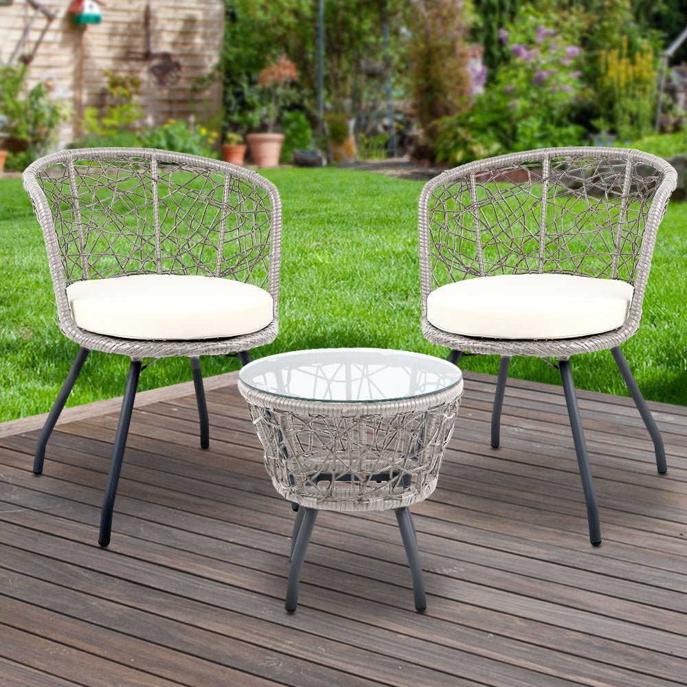 Outdoor Patio Chair and Table - Grey - Furniture > Outdoor - Bedzy Australia