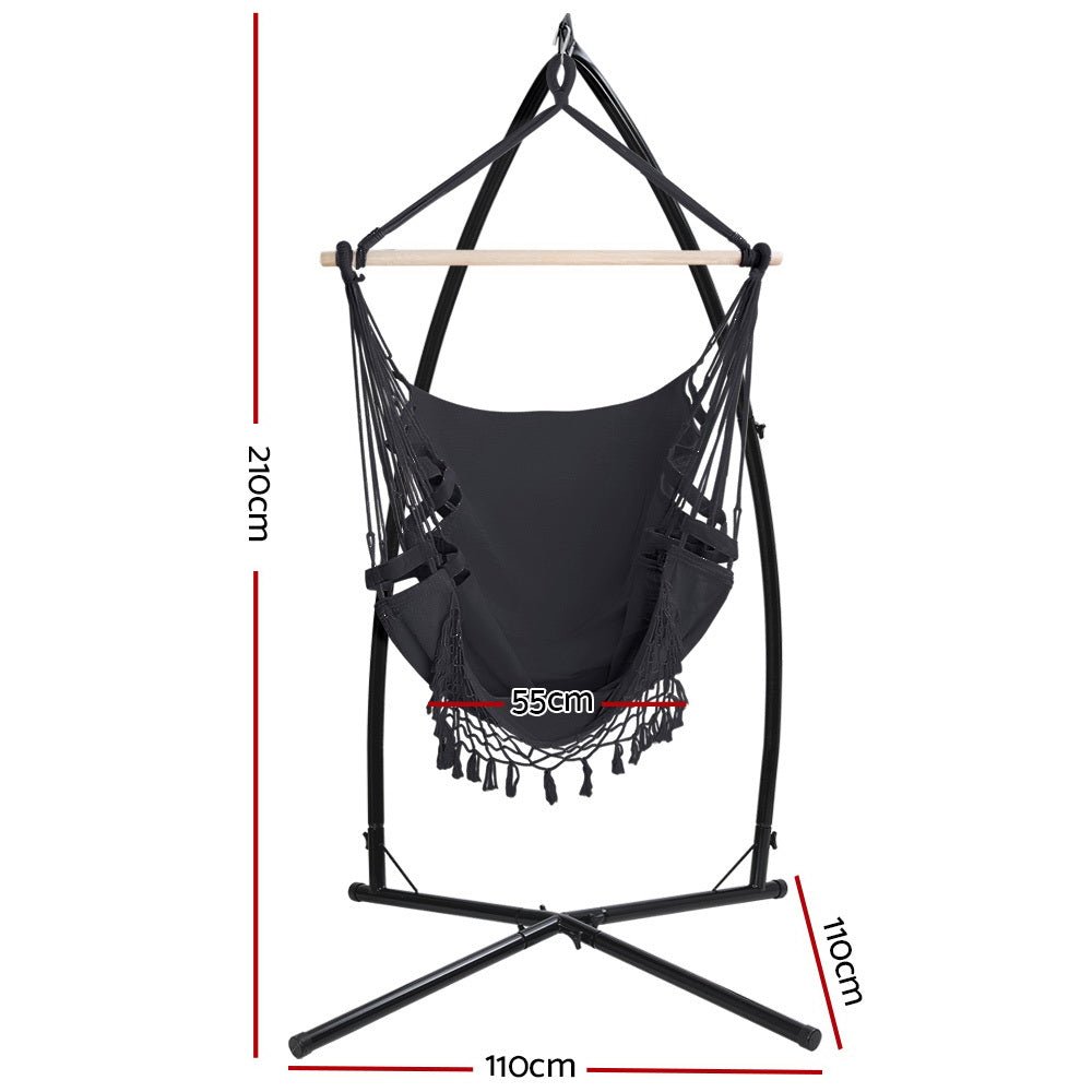 Outdoor Rope Hammock Chair with Steel Stand Grey - Furniture > Outdoor - Bedzy Australia