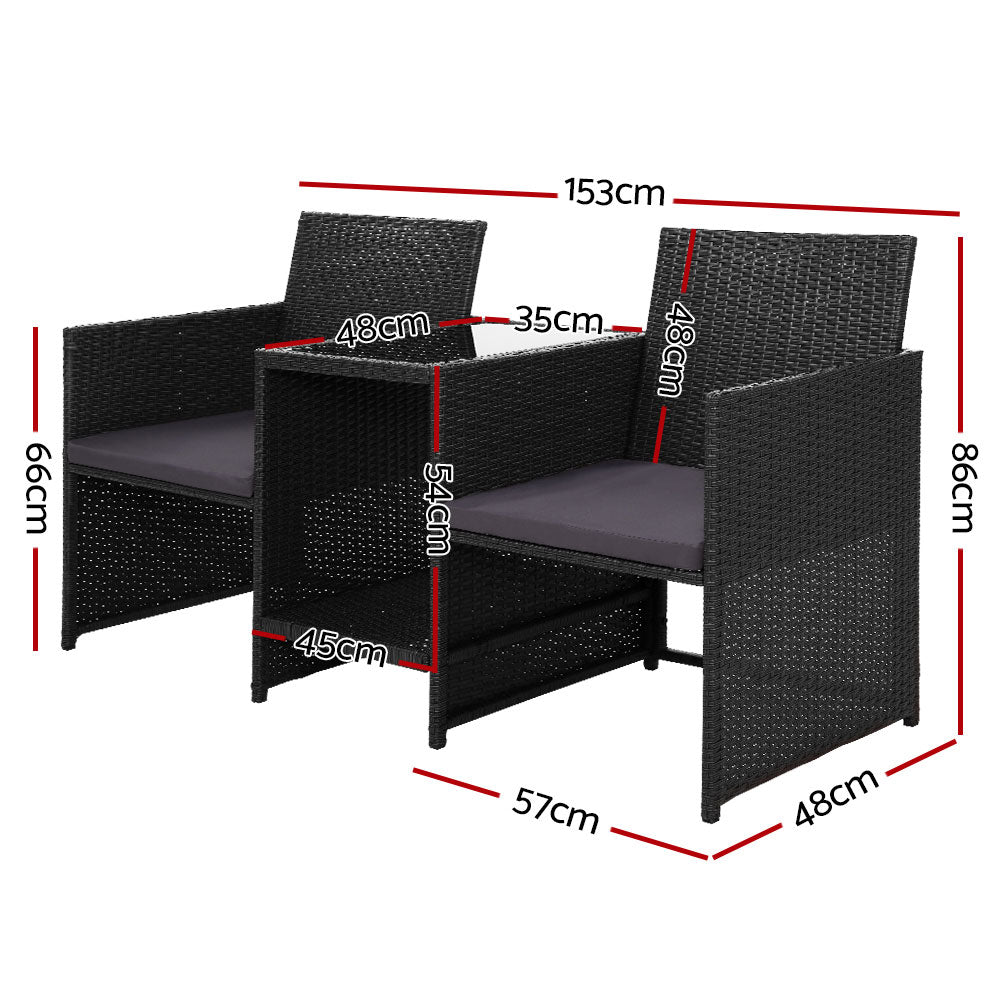 Outdoor Setting Wicker Loveseat Birstro Set Patio Garden Furniture Black - Furniture > Outdoor - Bedzy Australia