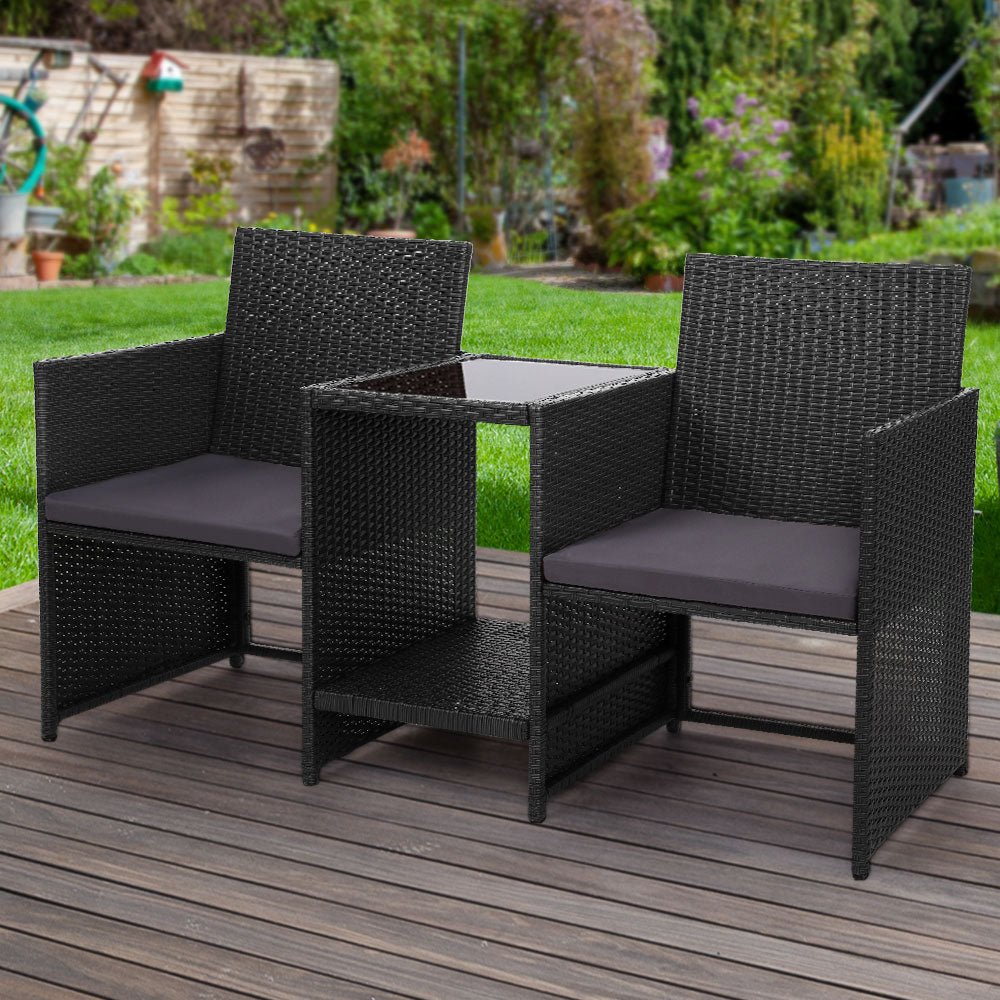 Outdoor Setting Wicker Loveseat Birstro Set Patio Garden Furniture Black - Furniture > Outdoor - Bedzy Australia