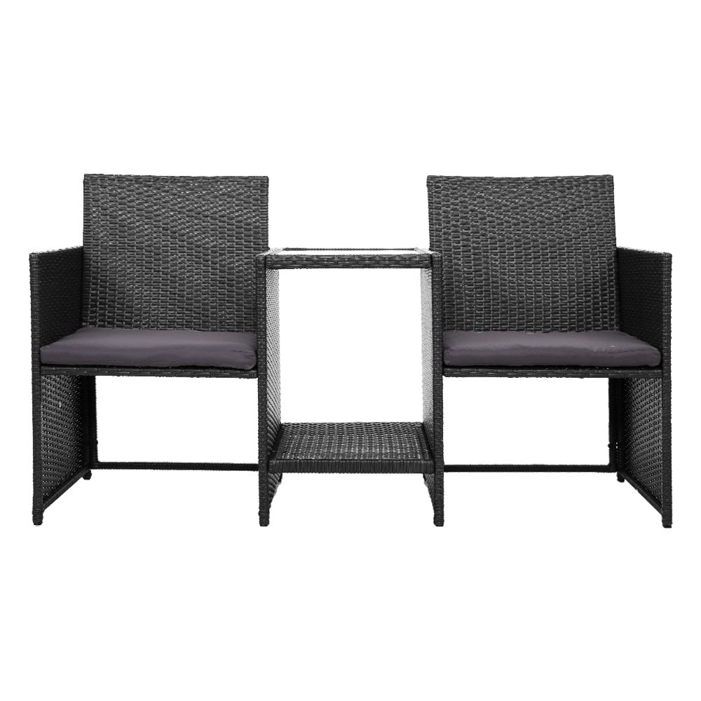 Outdoor Setting Wicker Loveseat Birstro Set Patio Garden Furniture Black - Furniture > Outdoor - Bedzy Australia