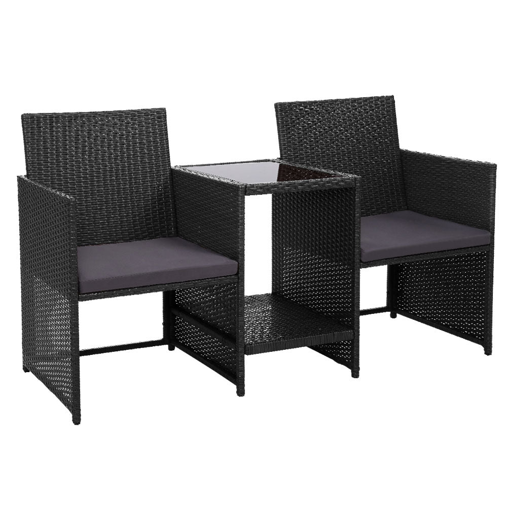 Outdoor Setting Wicker Loveseat Birstro Set Patio Garden Furniture Black - Furniture > Outdoor - Bedzy Australia