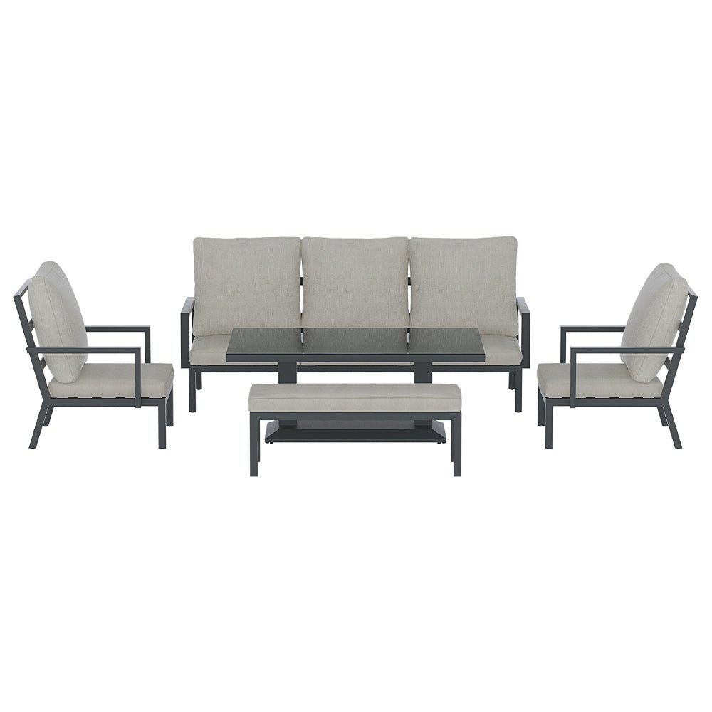 Torquay Outdoor Aluminium 7 Seater Lounge Set - Grey - Furniture > Outdoor - Bedzy Australia