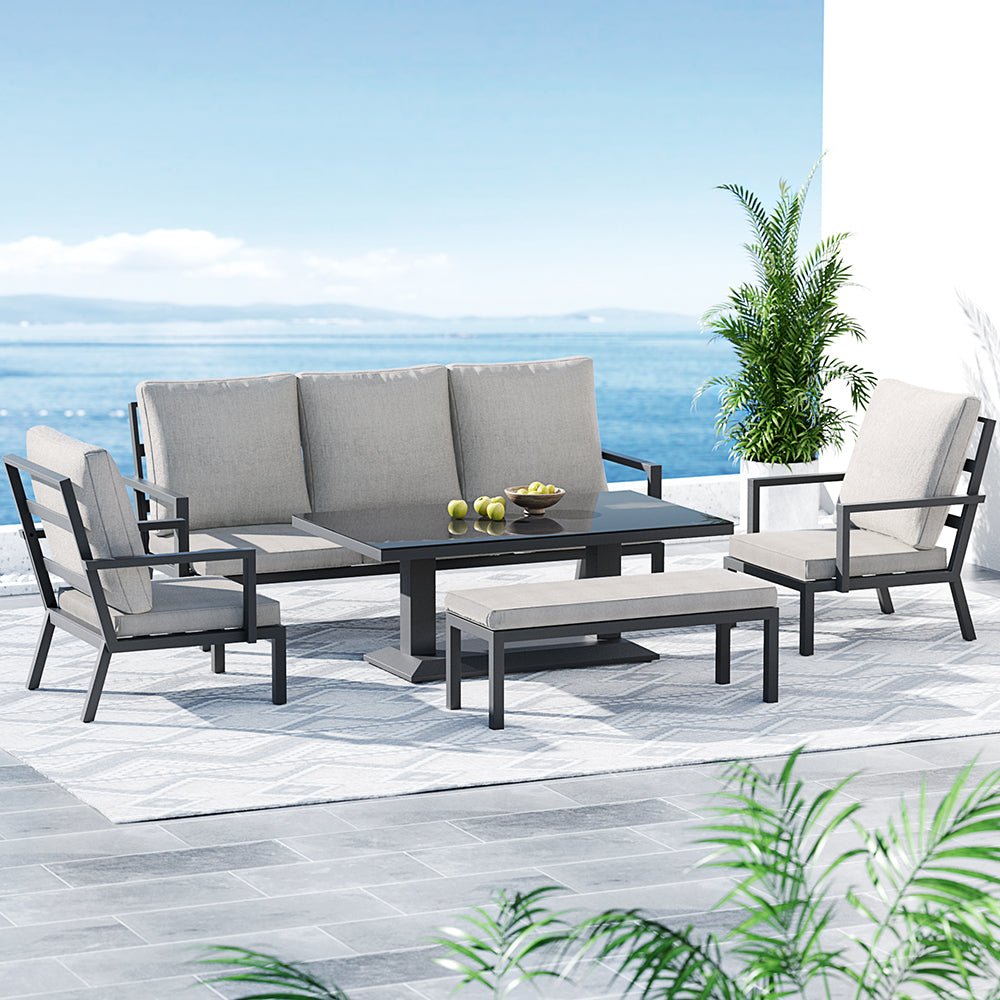 Torquay Outdoor Aluminium 7 Seater Lounge Set - Grey - Furniture > Outdoor - Bedzy Australia