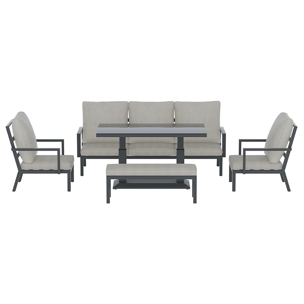 Torquay Outdoor Aluminium 7 Seater Lounge Set - Grey - Furniture > Outdoor - Bedzy Australia