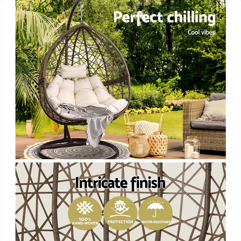 Outdoor Wicker Egg Swing Pod Chair Hammock with Stand Brown - Home & Garden > Hammocks - Bedzy Australia