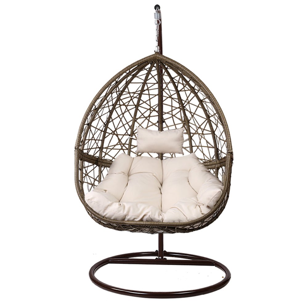 Outdoor Wicker Egg Swing Pod Chair Hammock with Stand Brown - Home & Garden > Hammocks - Bedzy Australia