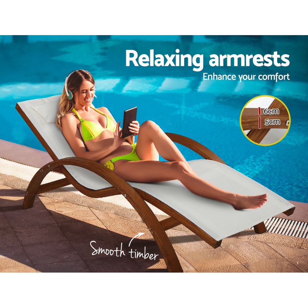 Outdoor Wooden Curved Sun Lounge Chair - Home & Garden > Garden Furniture - Bedzy Australia