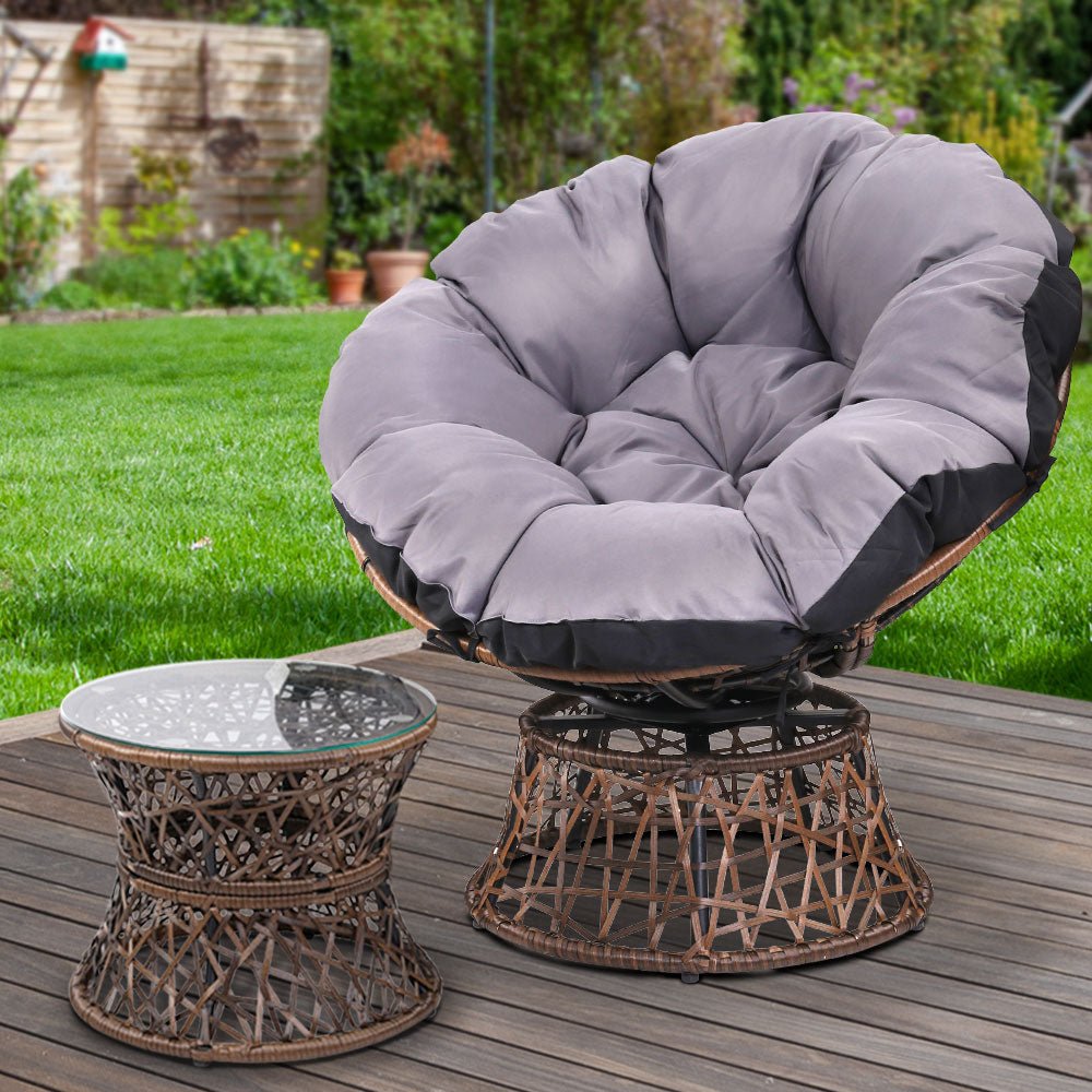 Papasan Chair and Side Table - Brown - Furniture > Bar Stools & Chairs - Bedzy Australia