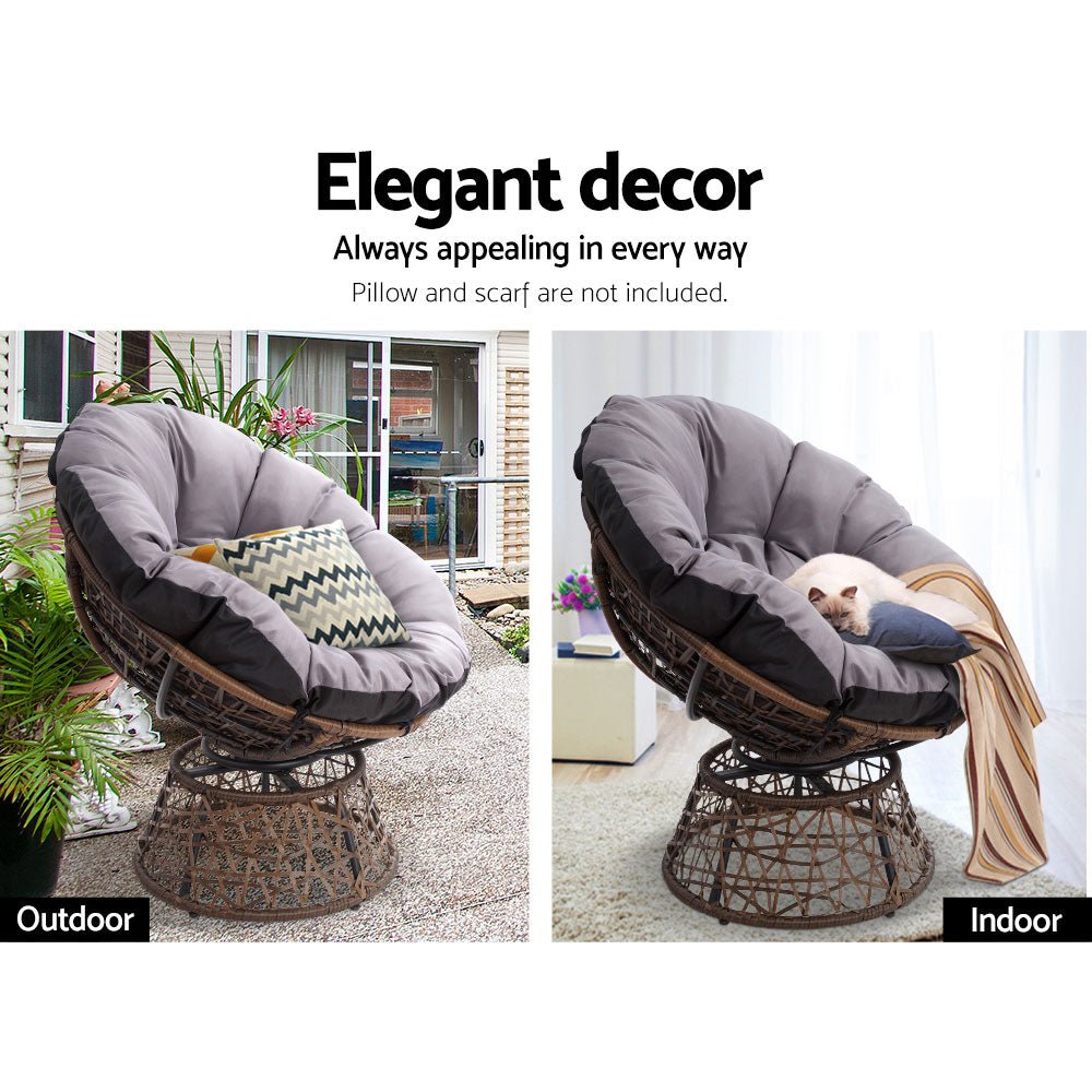 Papasan Chair and Side Table - Brown - Furniture > Bar Stools & Chairs - Bedzy Australia