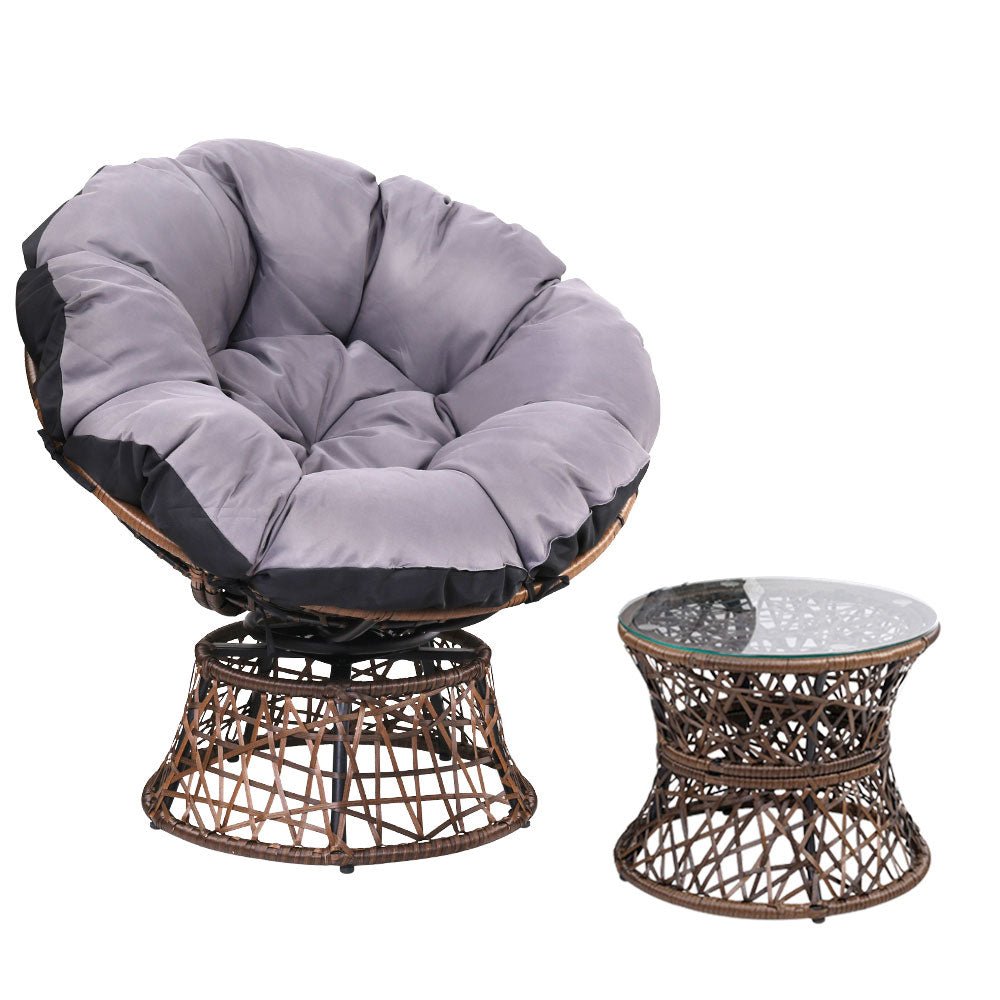 Papasan Chair and Side Table - Brown - Furniture > Bar Stools & Chairs - Bedzy Australia