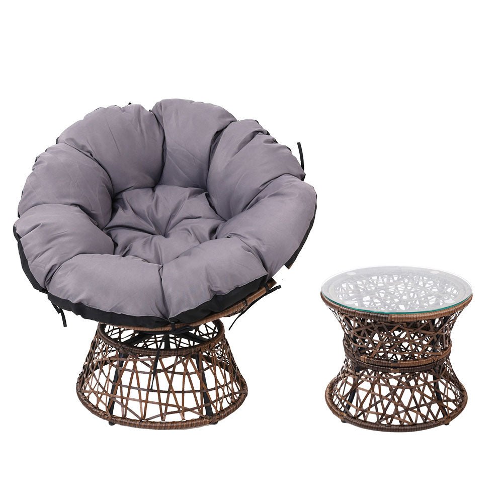 Papasan Chair and Side Table - Brown - Furniture > Bar Stools & Chairs - Bedzy Australia