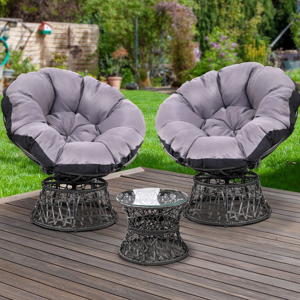 Papasan Chair and Side Table Set- Black - Furniture > Outdoor - Bedzy Australia