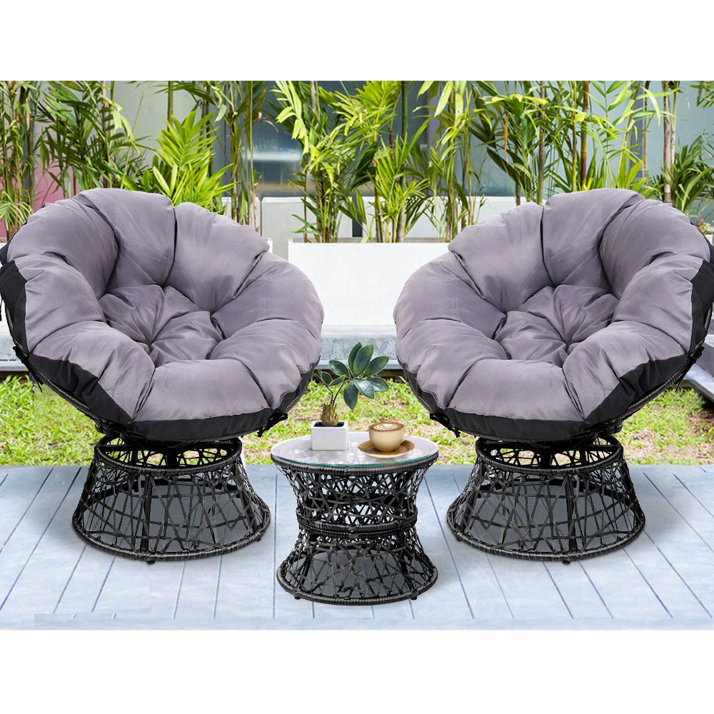 Papasan Chair and Side Table Set- Black - Furniture > Outdoor - Bedzy Australia