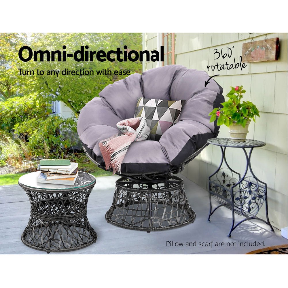 Papasan Chair and Side Table Set- Black - Furniture > Outdoor - Bedzy Australia