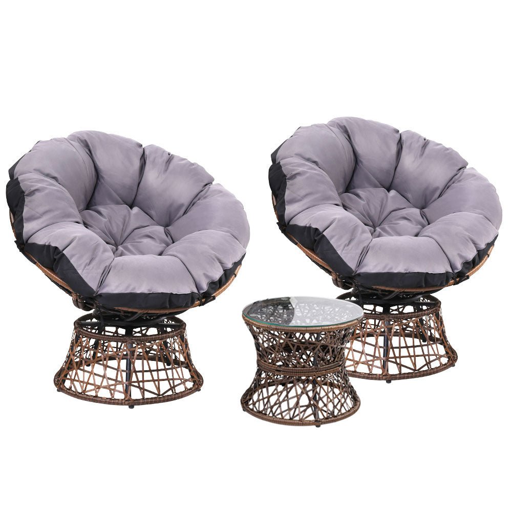 Papasan Chair and Side Table Set - Brown - Furniture > Outdoor - Bedzy Australia