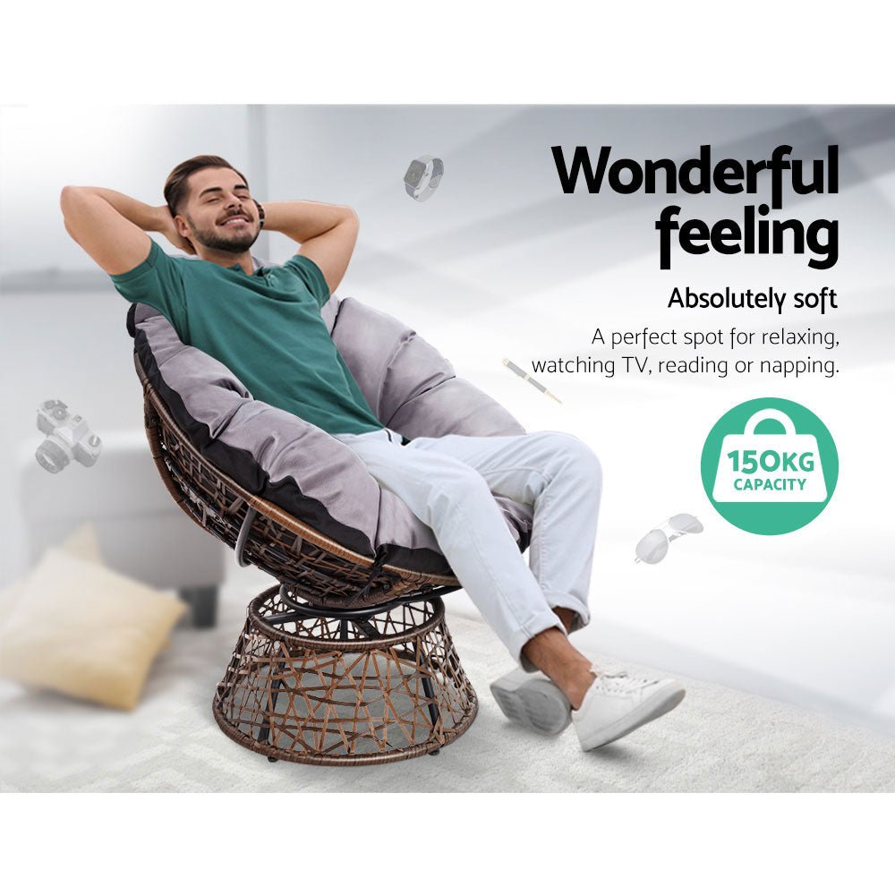 Papasan Chair and Side Table Set - Brown - Furniture > Outdoor - Bedzy Australia