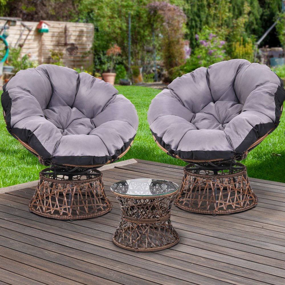 Papasan Chair and Side Table Set - Brown - Furniture > Outdoor - Bedzy Australia