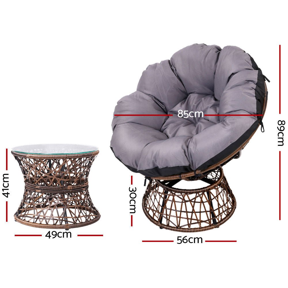 Papasan Chair and Side Table Set - Brown - Furniture > Outdoor - Bedzy Australia