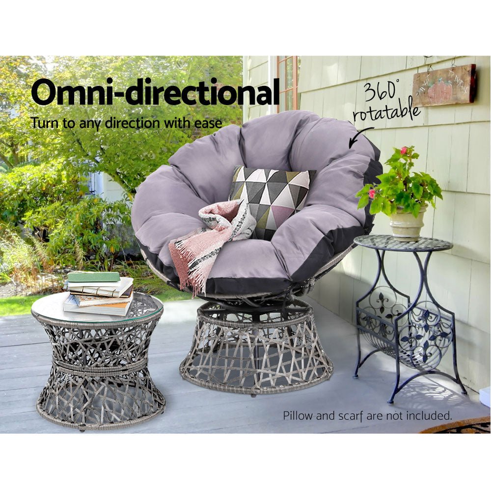 Papasan Chairs and Side Table Set (Grey) - Furniture > Outdoor - Bedzy Australia